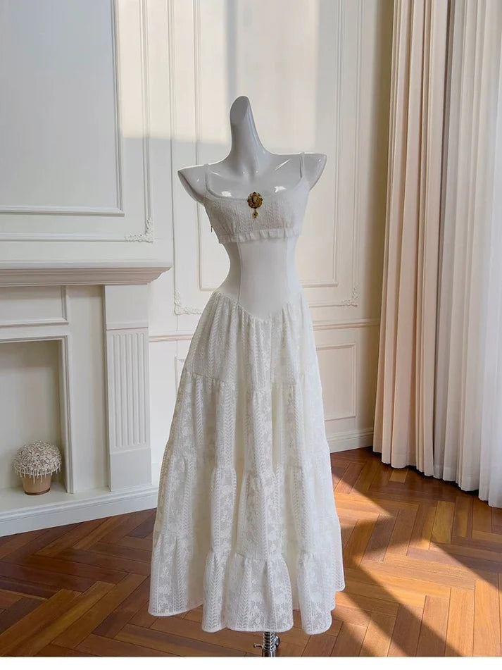 Elegant Mermaid Spaghetti Straps Lace White Long Evening Dress Party Dress