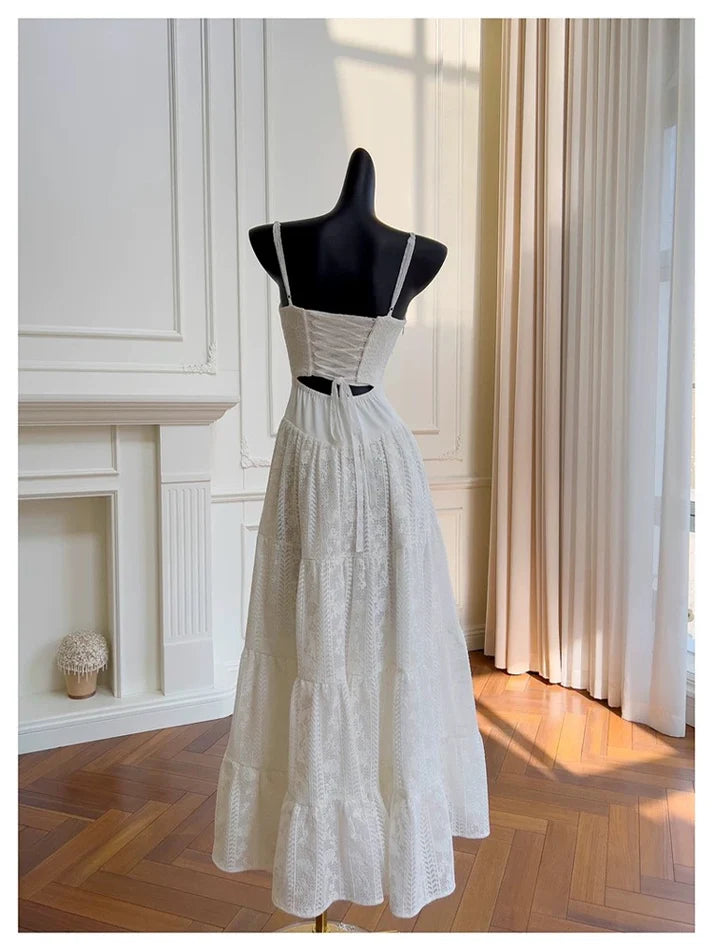 Elegant Mermaid Spaghetti Straps Lace White Long Evening Dress Party Dress