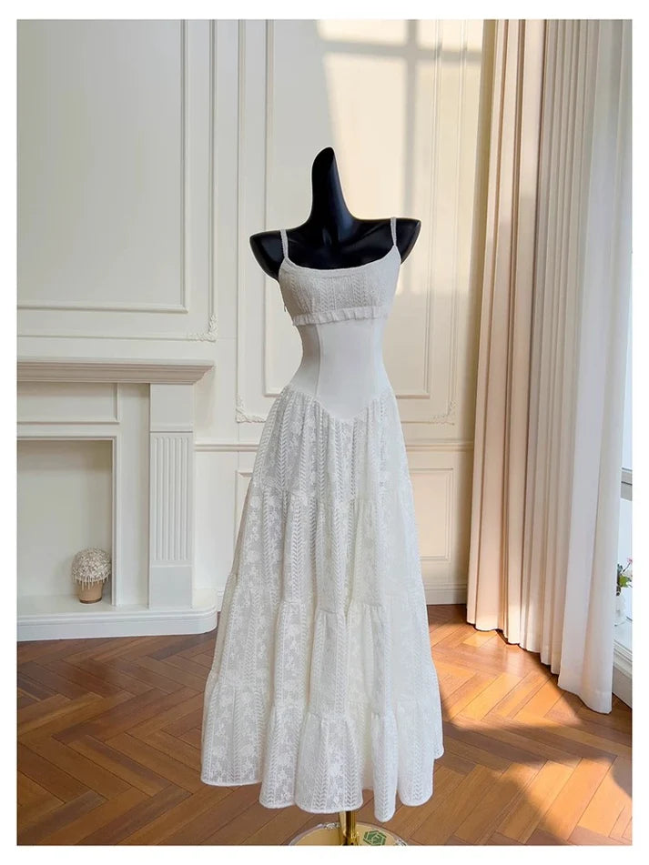 Elegant Mermaid Spaghetti Straps Lace White Long Evening Dress Party Dress