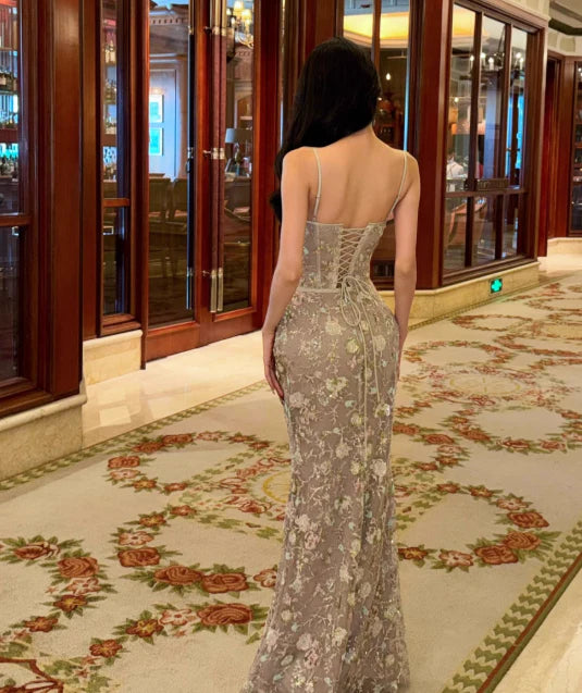 Elegant Mermaid Spaghetti Straps Sequins Long Prom Dresses Evening Dress