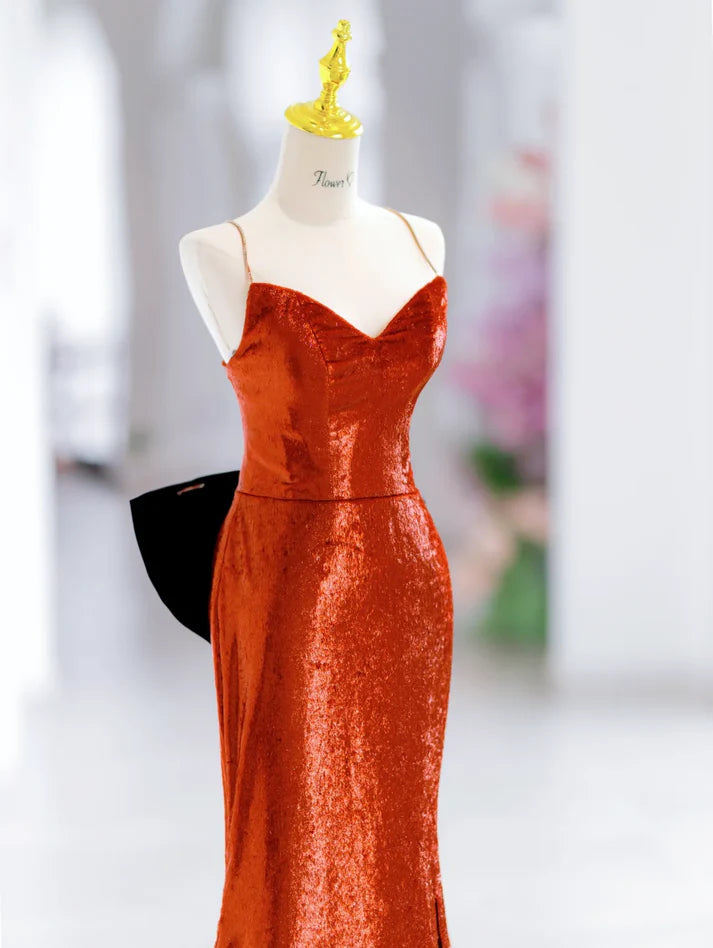 Elegant Mermaid Spaghetti Straps Slit Sequin Long Evening Dress Prom Dress