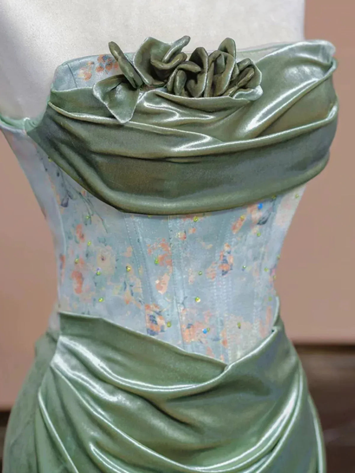 Elegant Mermaid Strapless Lace-Up Satin Sage Maxi Evening Dress for Women