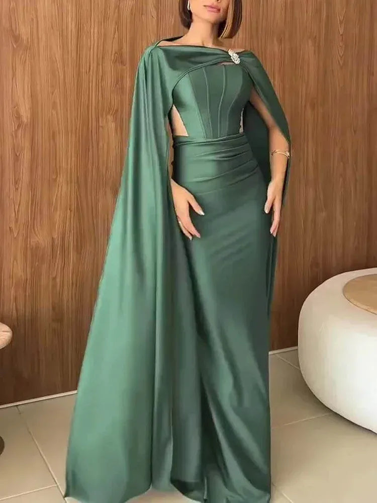 Elegant Mermaid Strapless Sleeveless Satin Cutout Floor-Length Evening Dress