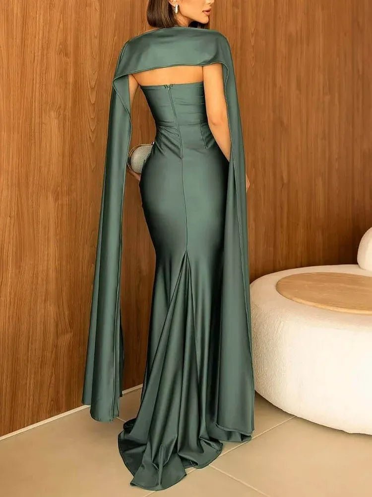 Elegant Mermaid Strapless Sleeveless Satin Cutout Floor-Length Evening Dress
