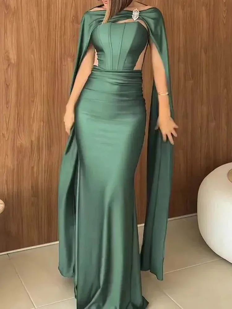 Elegant Mermaid Strapless Sleeveless Satin Cutout Floor-Length Evening Dress