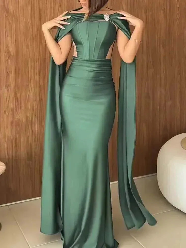 Elegant Mermaid Strapless Sleeveless Satin Cutout Floor-Length Evening Dress
