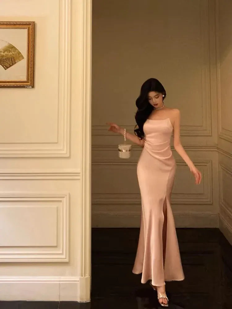 Elegant Mermaid Sweetheart-Strap Sleeveless Ruched Blush Maxi Prom Dress for Women Custom