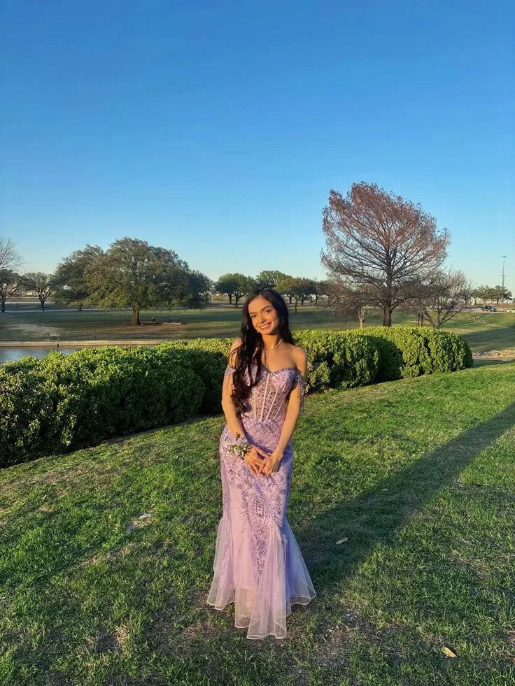 Elegant Mermaid Sweetheart Beaded Sequin Lavender Maxi Prom Dress