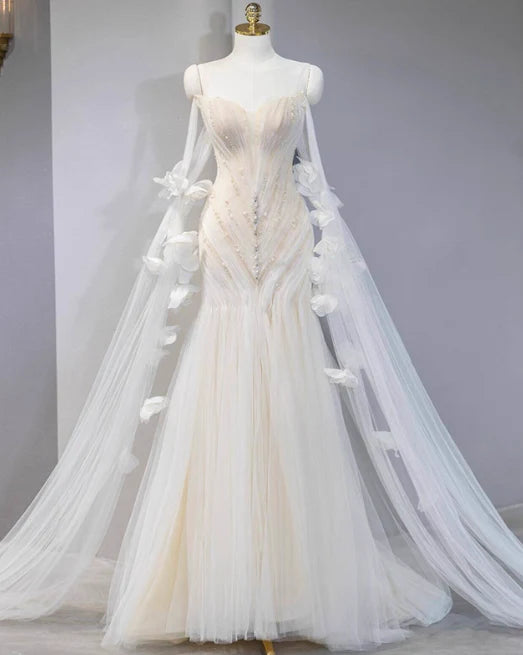 Elegant Mermaid Sweetheart Neck Beaded Tulle Long Evening Dress Prom Dress