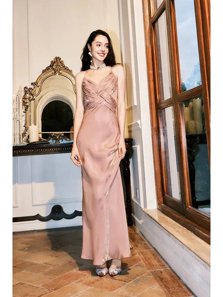 Elegant Mermaid Sweetheart Neck Sleeveless Ruched Blush Pink Maxi Prom Dress for Women Ready to Ship