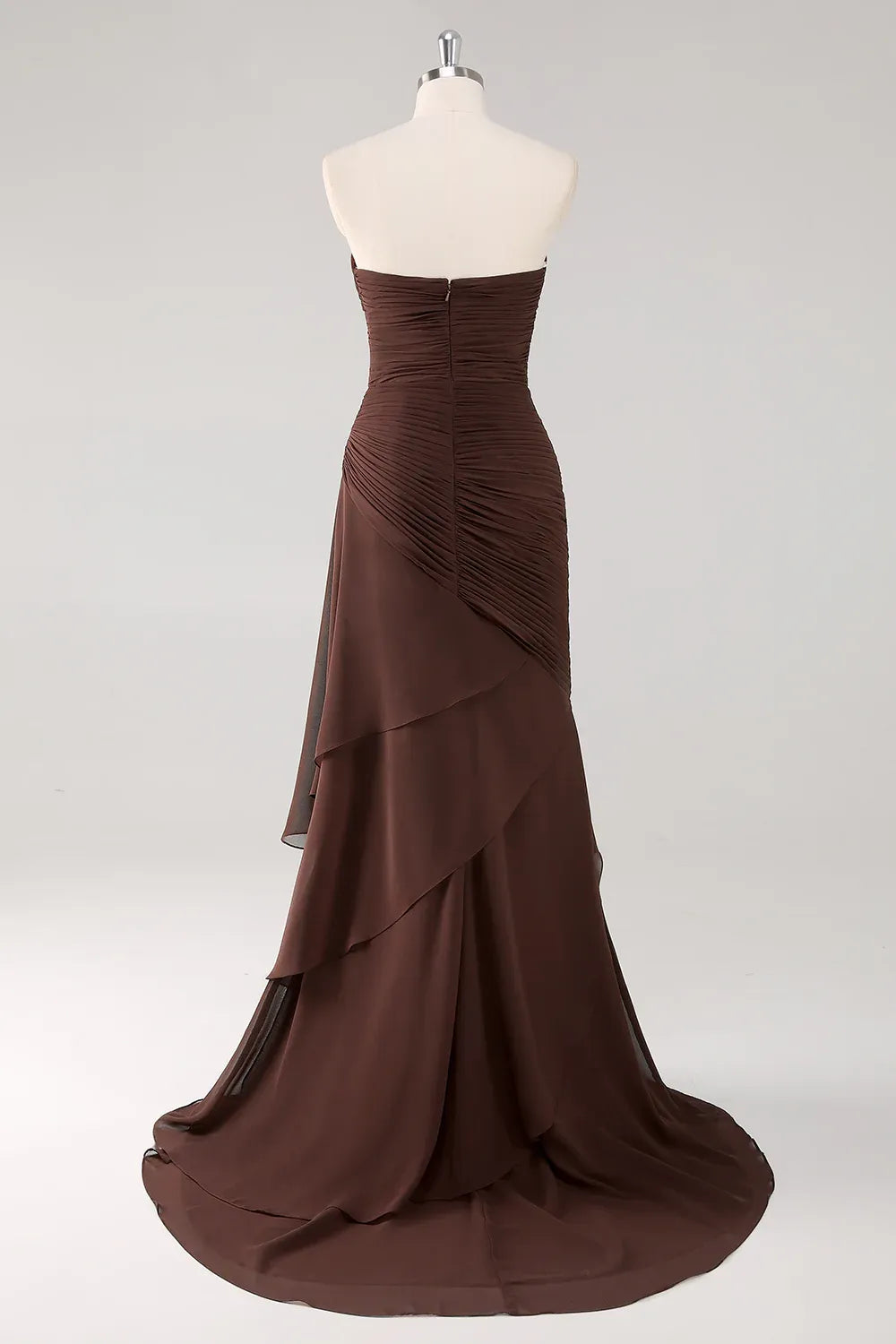 Elegant Mermaid Sweetheart Ruched Ruffle Chiffon Brown Floor-Length Prom Dress