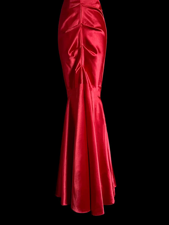 Elegant Mermaid Sweetheart Satin Red Long Prom Dress Evening Dress