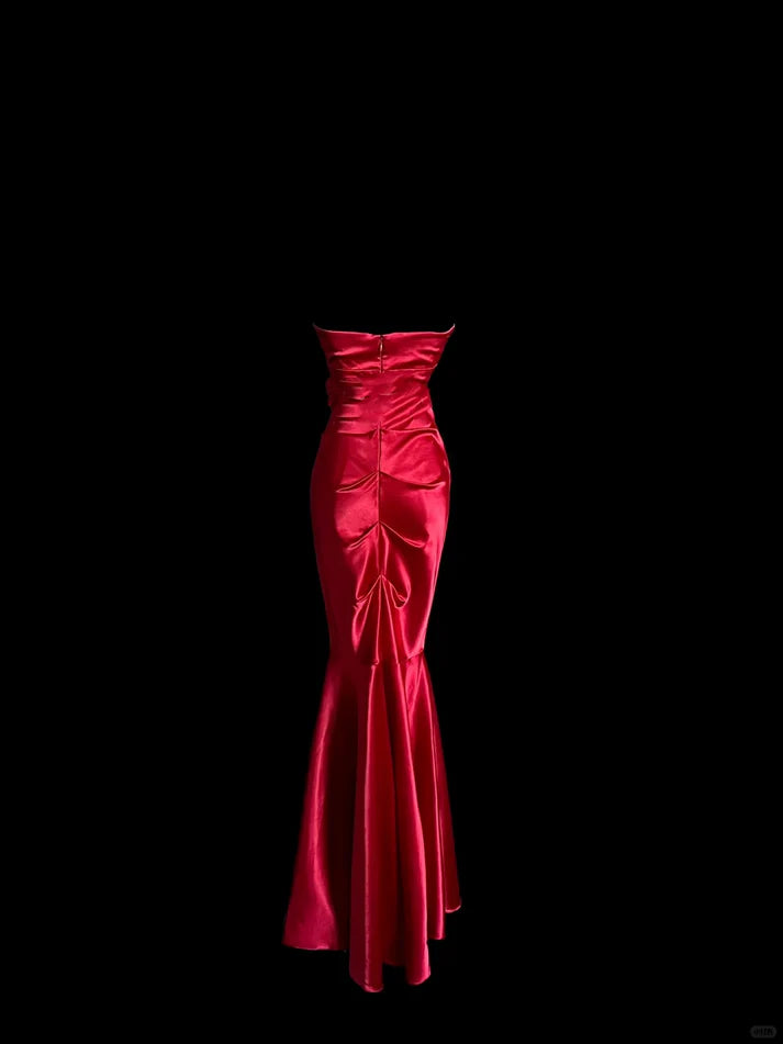 Elegant Mermaid Sweetheart Satin Red Long Prom Dress Evening Dress
