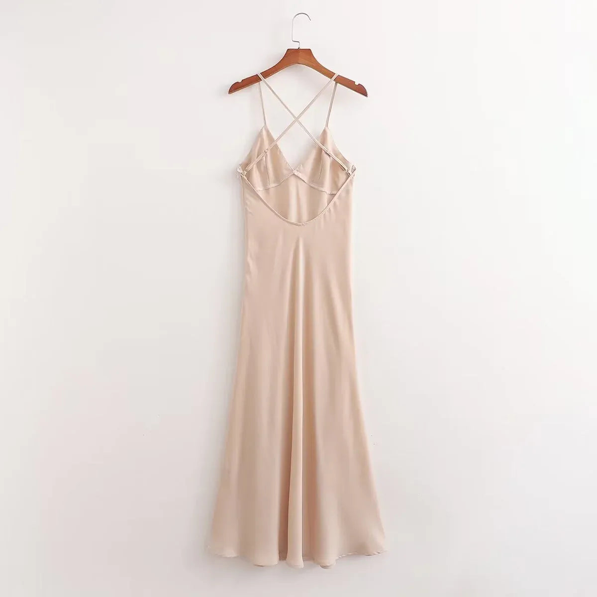 Elegant Mermaid V-Neck Cross-Back Champagne Tea-Length Prom Dress With Cape