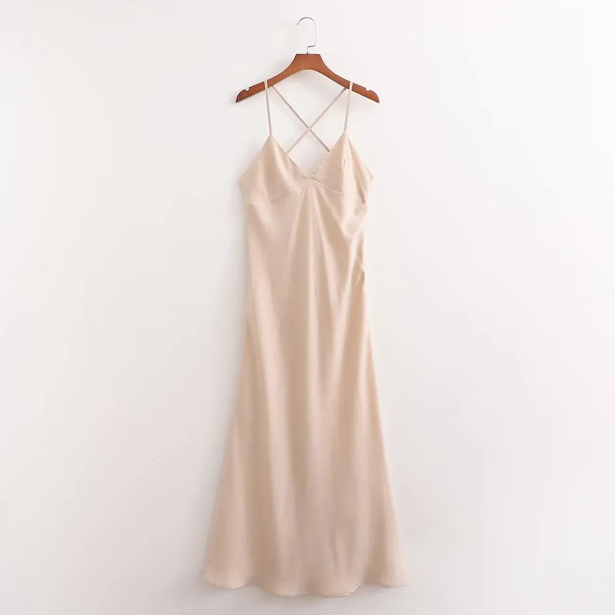 Elegant Mermaid V-Neck Cross-Back Champagne Tea-Length Prom Dress With Cape