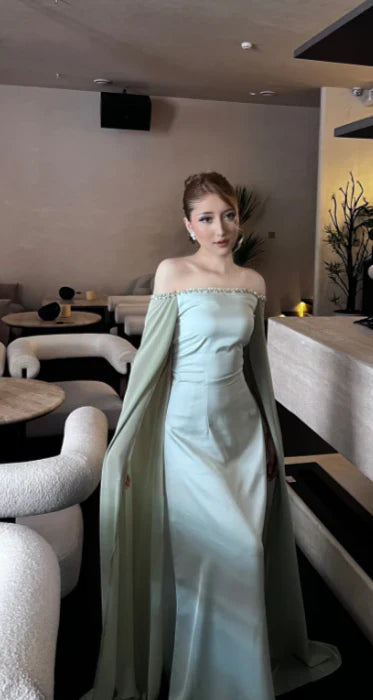Elegant Off-the-shoulder Satin Chiffon Green Mother of the Bride Dresses