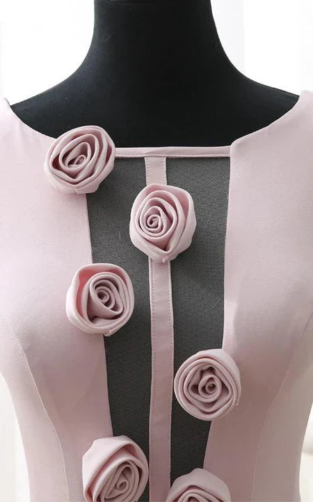 Elegant Round Neck Formal A-Line Flowers Tea-Length Open Back Sleeveless Prom Dress/Dress For Formal