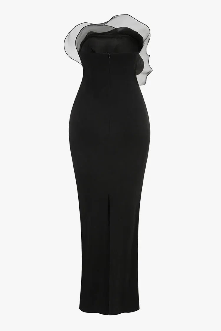 Elegant Satin Floor-Length Evening Dress Black One-Shoulder Ruffled for Women
