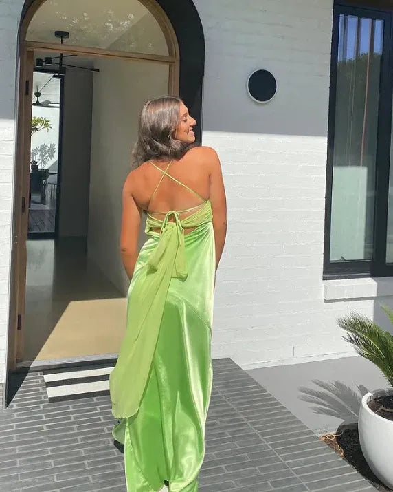 Elegant Sheath/Column Spaghetti Strap Sleeveless Satin Floor-Length Prom Dress