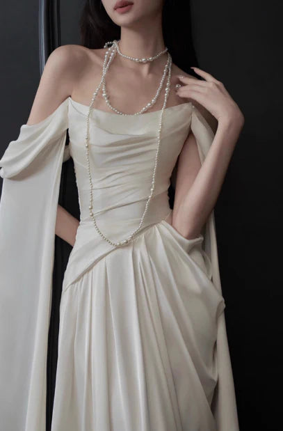 Elegant Sheath Off-Shoulder Chiffon Ivory Long Evening Dress Prom Dress