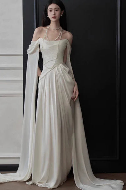 Elegant Sheath Off-Shoulder Chiffon Ivory Long Evening Dress Prom Dress