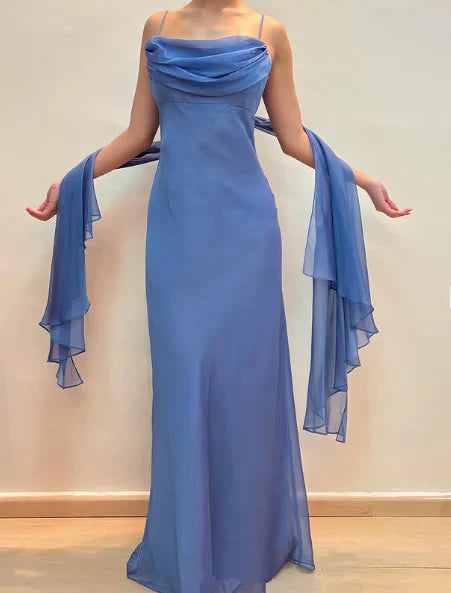 Elegant Sheath Spaghetti Straps Sleeveless Backless Floor Length Prom Dress