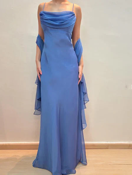 Elegant Sheath Spaghetti Straps Sleeveless Backless Floor Length Prom Dress