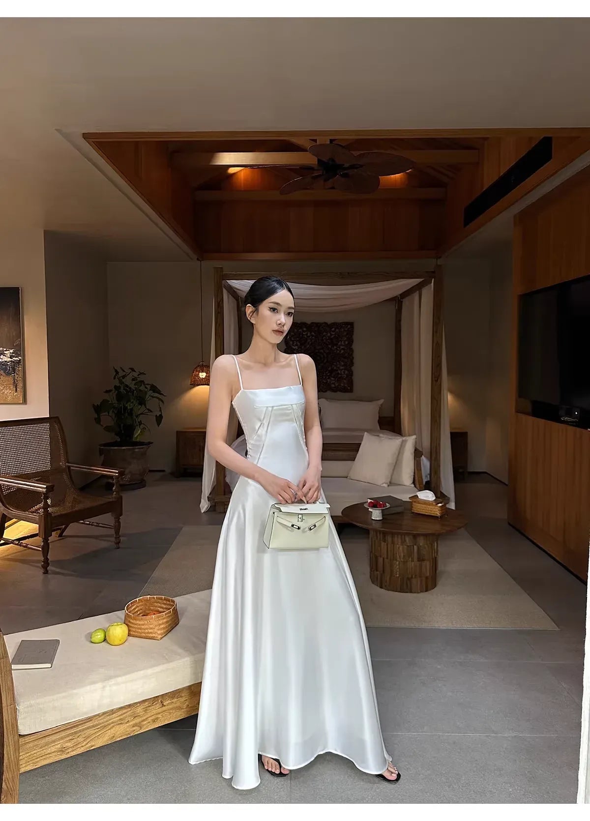 Elegant Sheath Square Neck Sleeveless Satin White Maxi Prom Dress for Women Custom