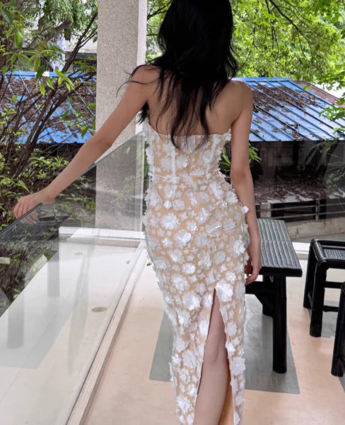 Elegant Sheath Strapless Applique Double Tulle Long Evening Dress