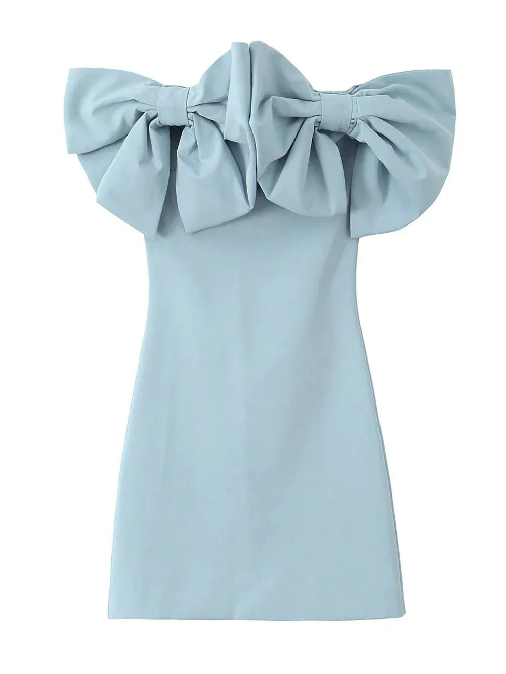 Elegant Sheath Strapless Oversized Bow Light Blue Mini Homecoming Dress For Ladies