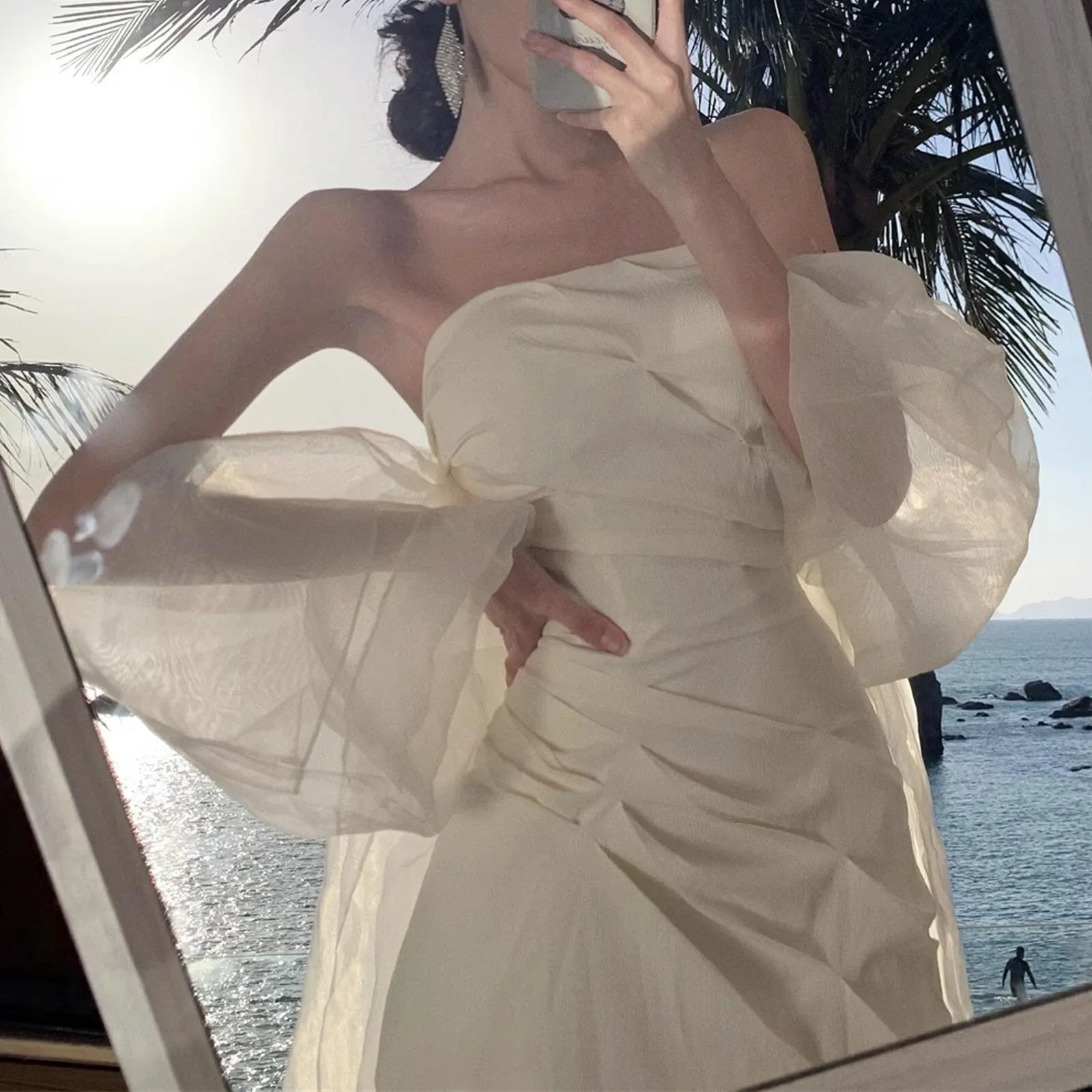 Elegant Sheath Strapless Ruched Champagne Floor Length Prom Dress Hot Sale