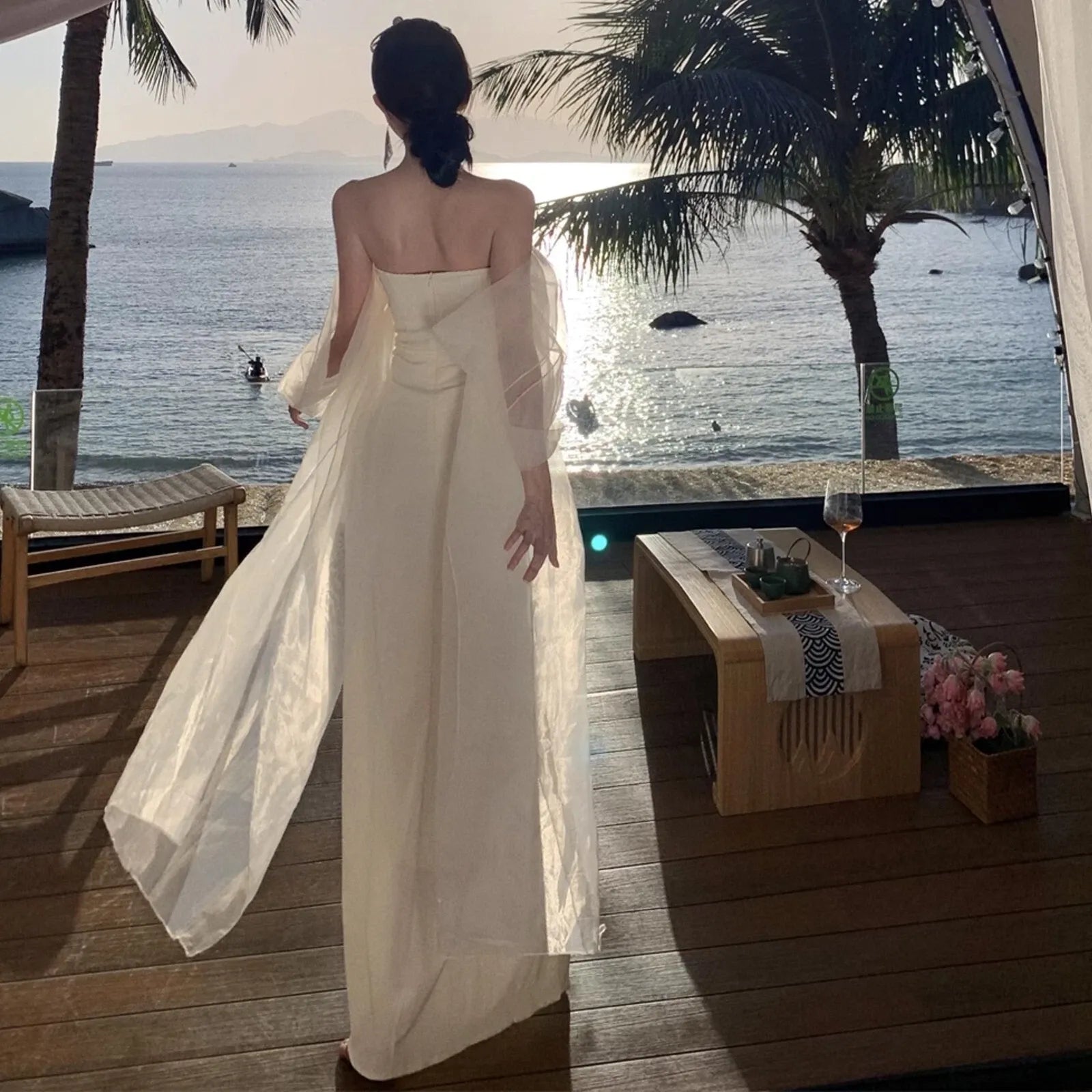 Elegant Sheath Strapless Ruched Champagne Floor Length Prom Dress Hot Sale