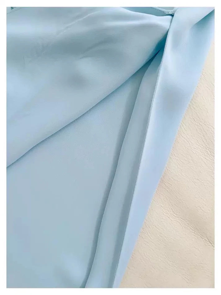 Elegant Spaghetti Straps Ruffle Chiffon Blue Long Evening Dress Prom Dress