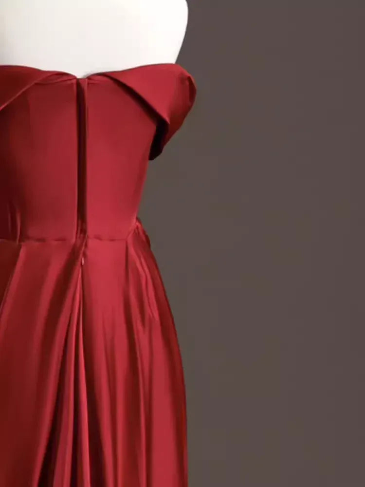 Elegant Trumpet Off-the-Shoulder Sleeveless Draped Burgundy Train Prom Dress for Women Custom