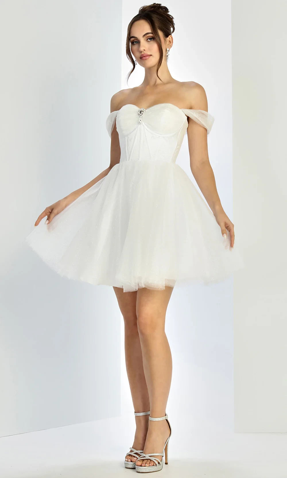 Elegant A-Line Off-Shoulder Corset Beaded Off-White Short Homecoming Dress