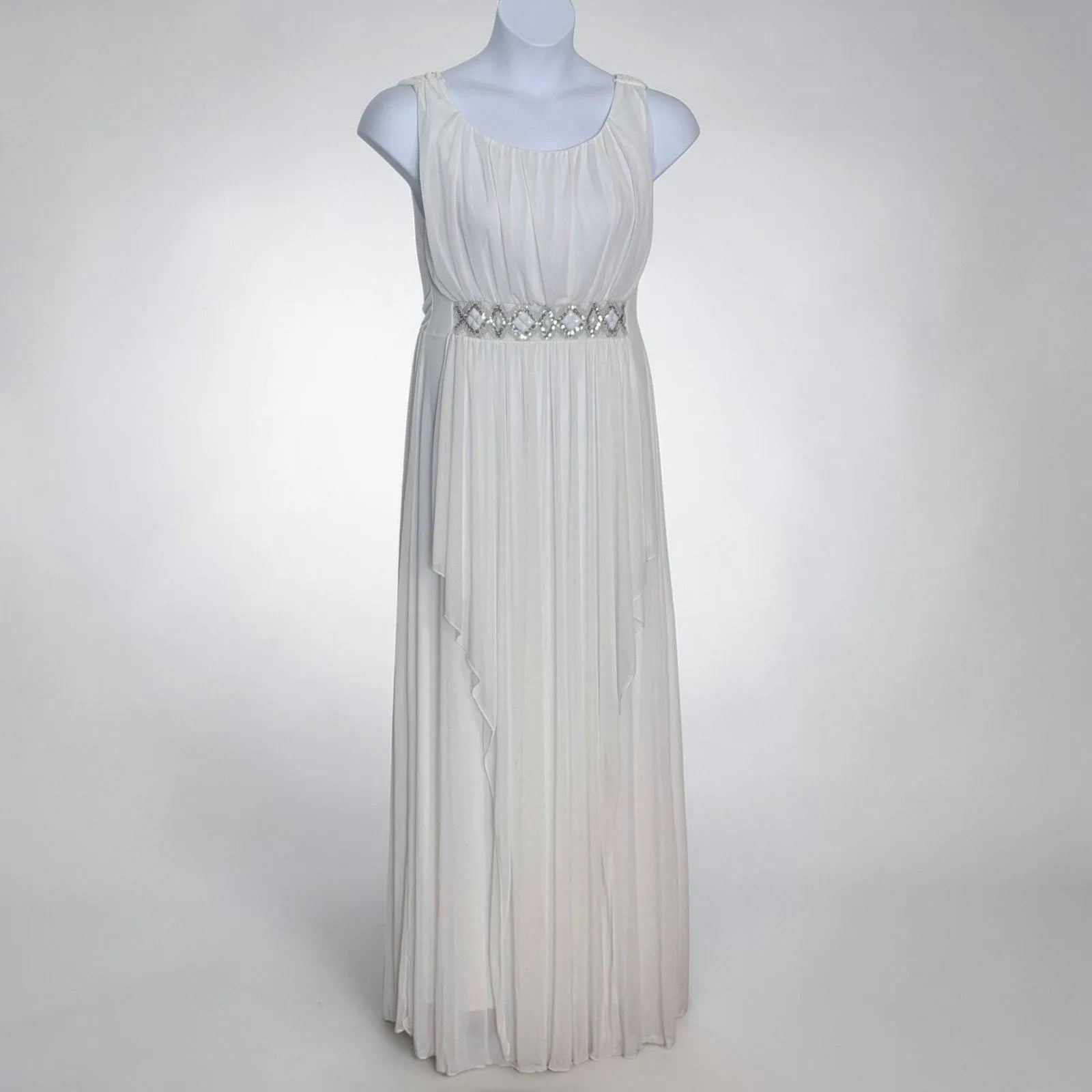 Elegant A-Line Round Neck Beaded Chiffon White Floor-Length Formal Prom Dress