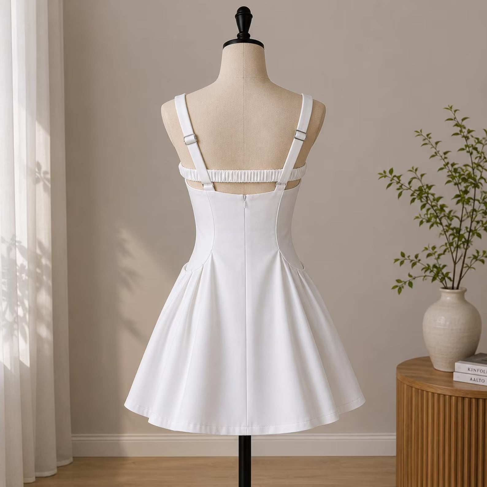 Elegant A-Line Square Neck Pleated Minimalist White Short Homecoming Dress