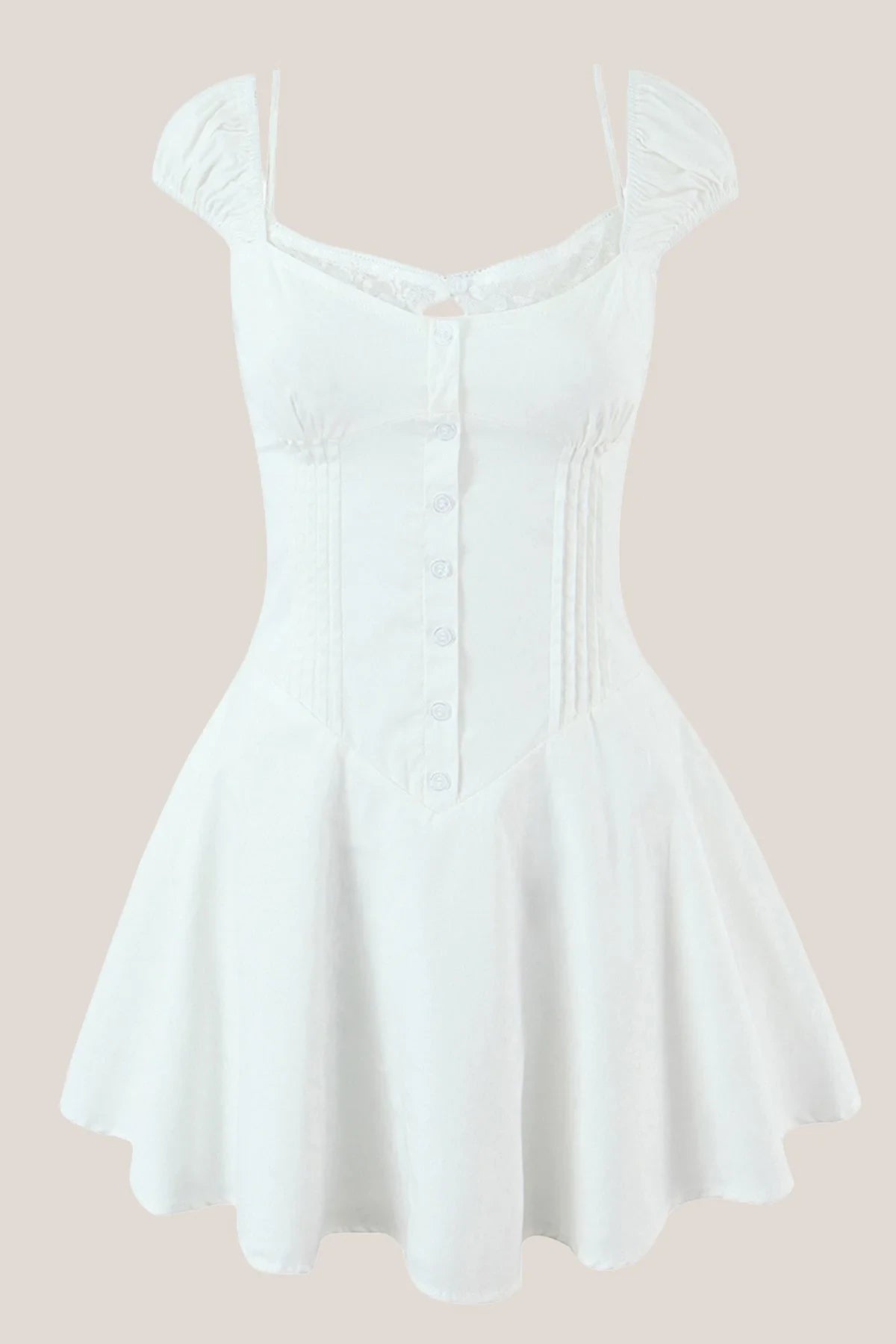Elegant A-Line Square Neck Puff Sleeves Corset White Mini Homecoming Dresses