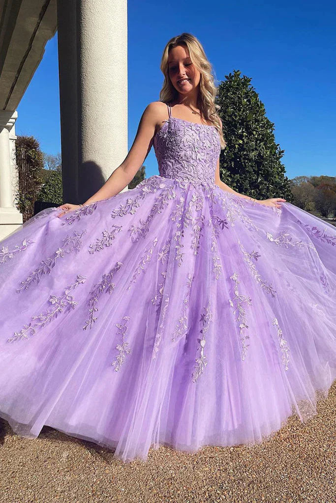 Elegant A-Line Square Neck Sleeveless Lace Up Floor-Length Prom Dress