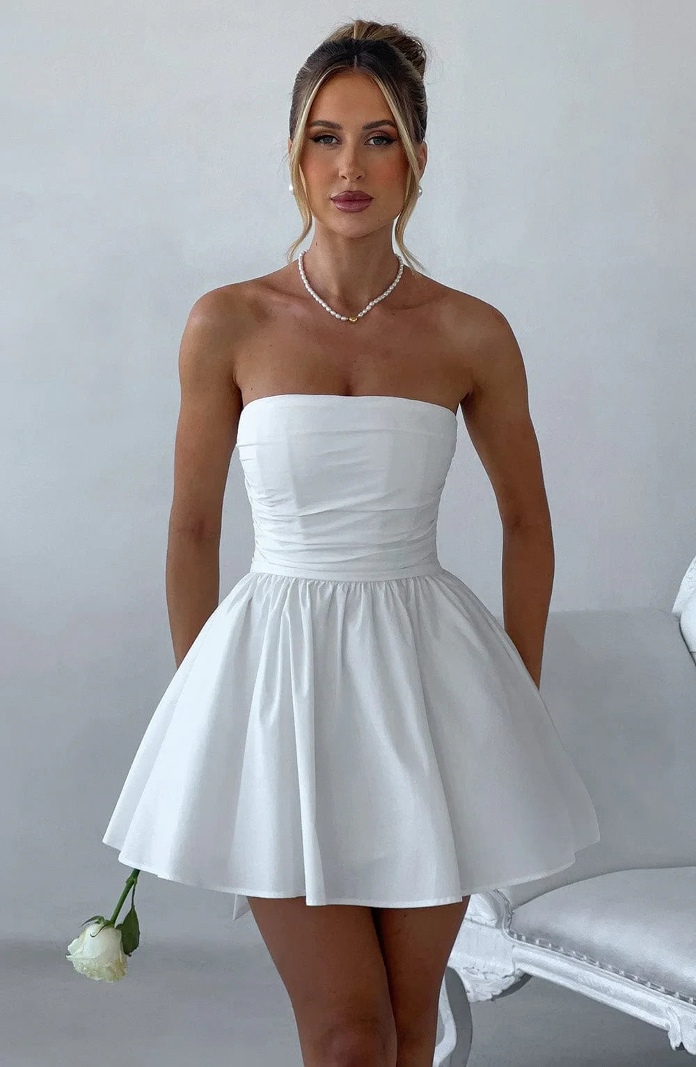 Elegant A-Line Strapless Bow-Back Ruched Ivory Mini Homecoming Dress