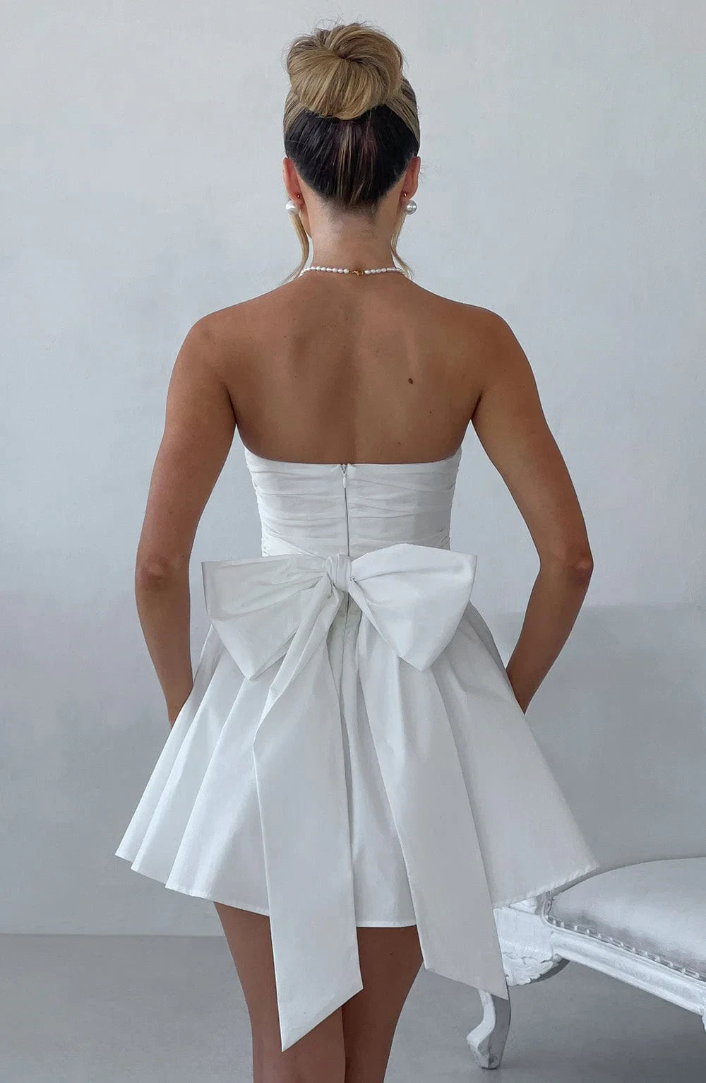 Elegant A-Line Strapless Bow-Back Ruched Ivory Mini Homecoming Dress