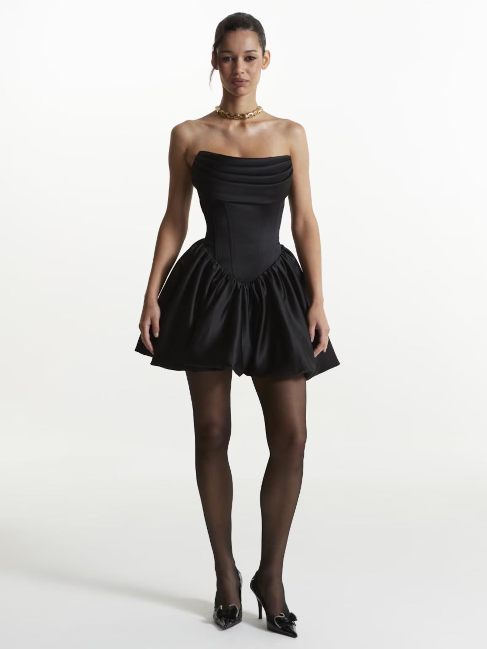 Elegant A-Line Strapless Corset Bubble Hem Satin Black Short Homecoming Dress Custom