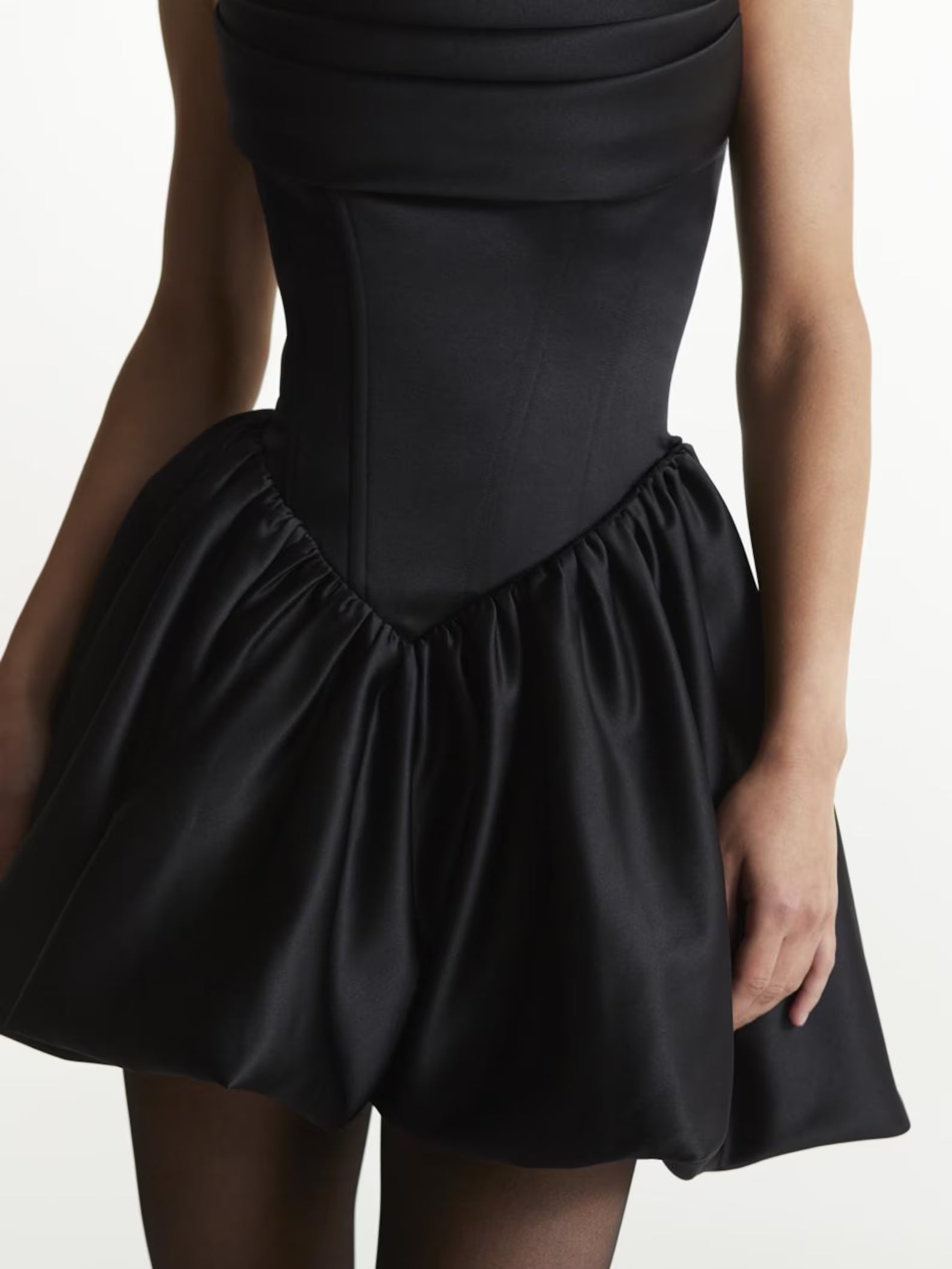 Elegant A-Line Strapless Corset Bubble Hem Satin Black Short Homecoming Dress Custom