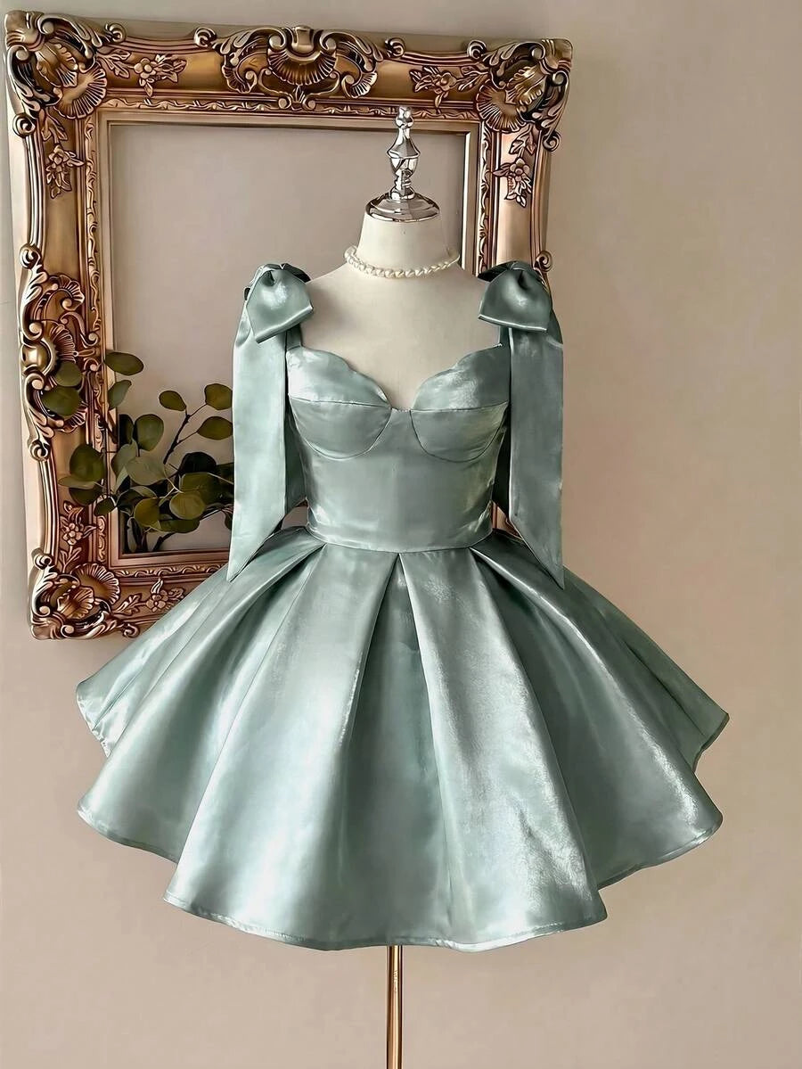 Elegant A-Line Sweetheart Bow-Strap Pleated Mint Short Homecoming Dress