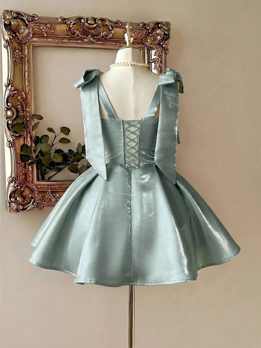 Elegant A-Line Sweetheart Bow-Strap Pleated Mint Short Homecoming Dress