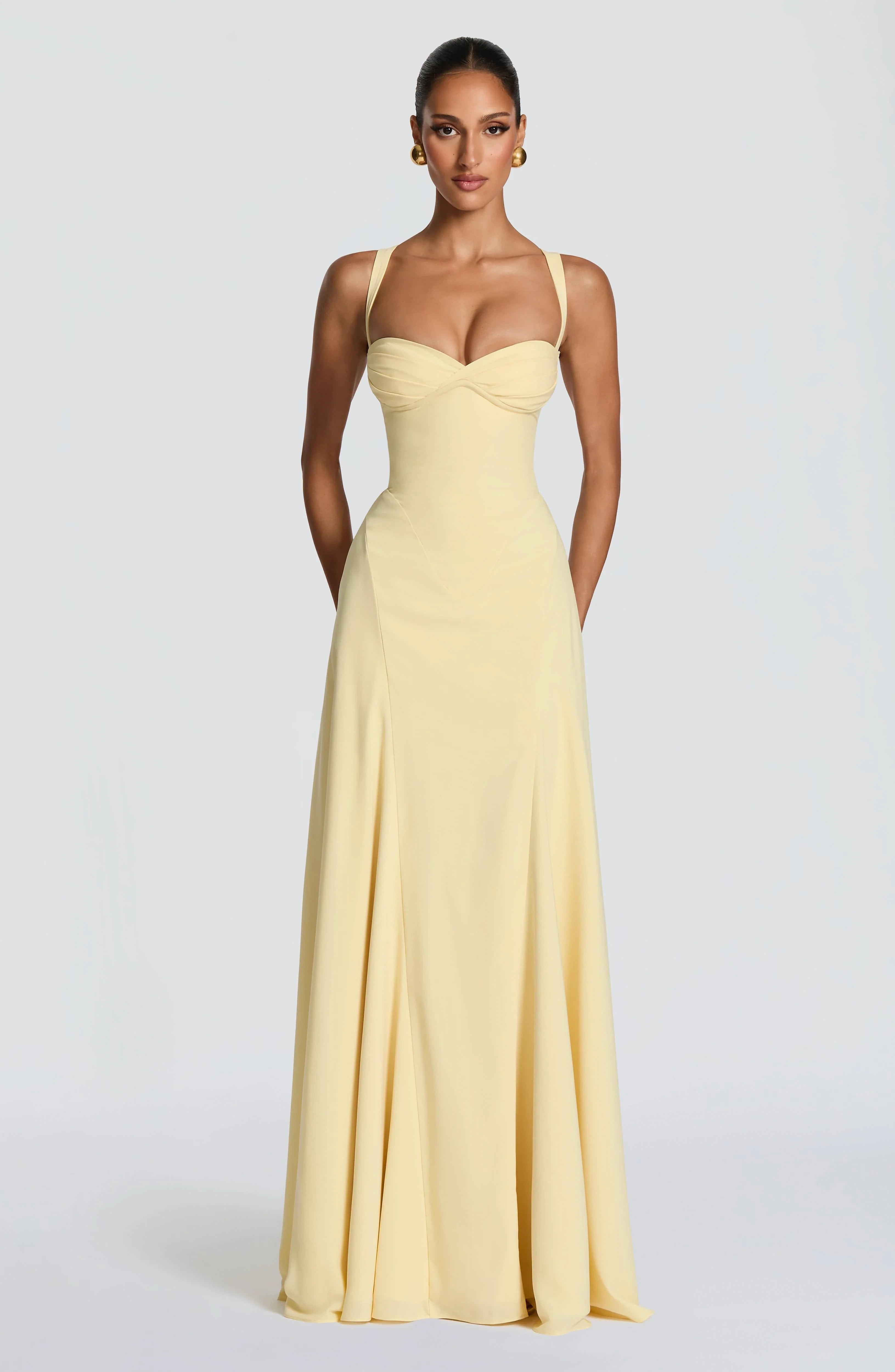 Elegant A-Line Sweetheart Lace Up Flowing Chiffon Lemon Yellow Floor-Length Prom Dress