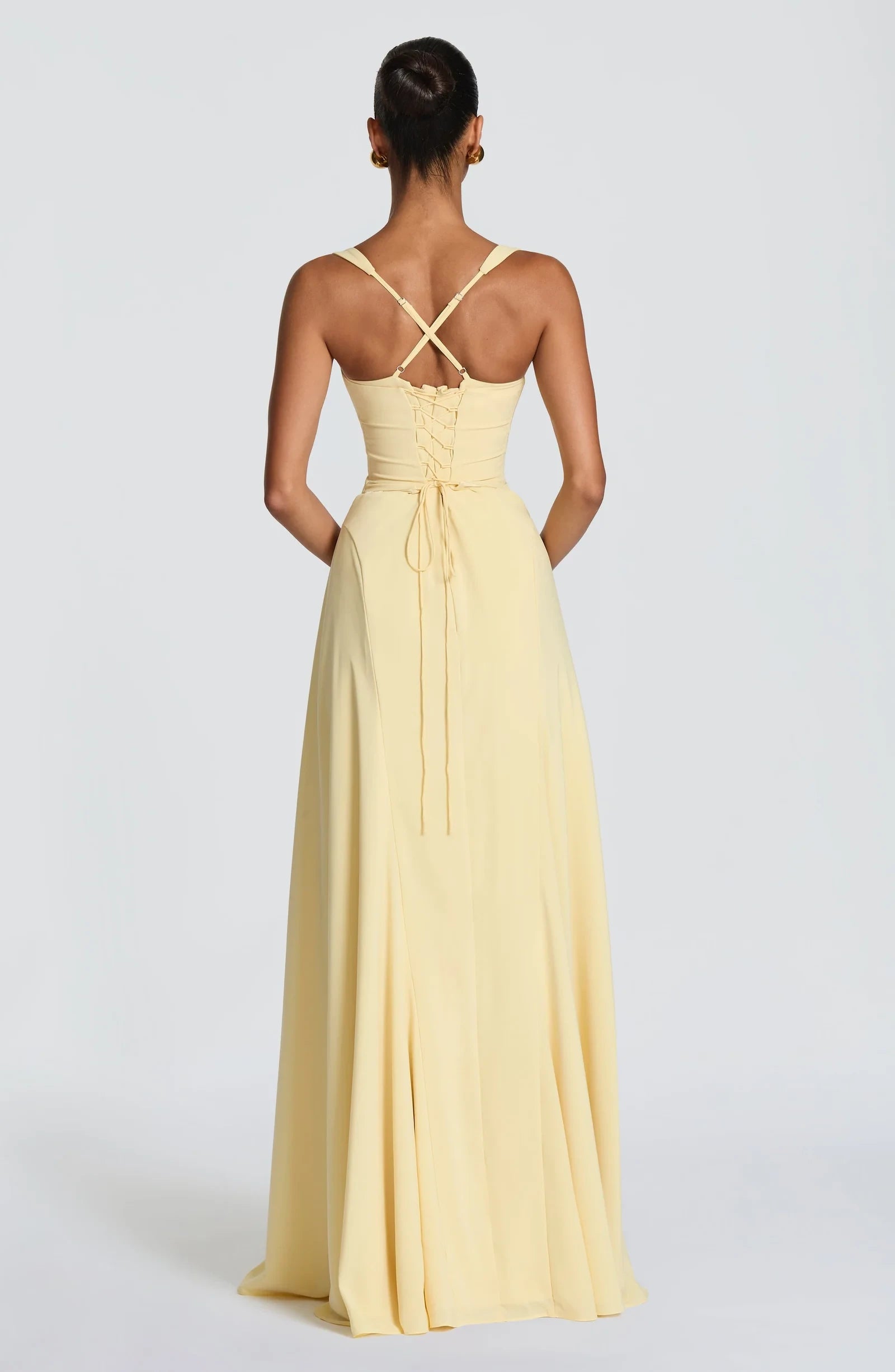 Elegant A-Line Sweetheart Lace Up Flowing Chiffon Lemon Yellow Floor-Length Prom Dress