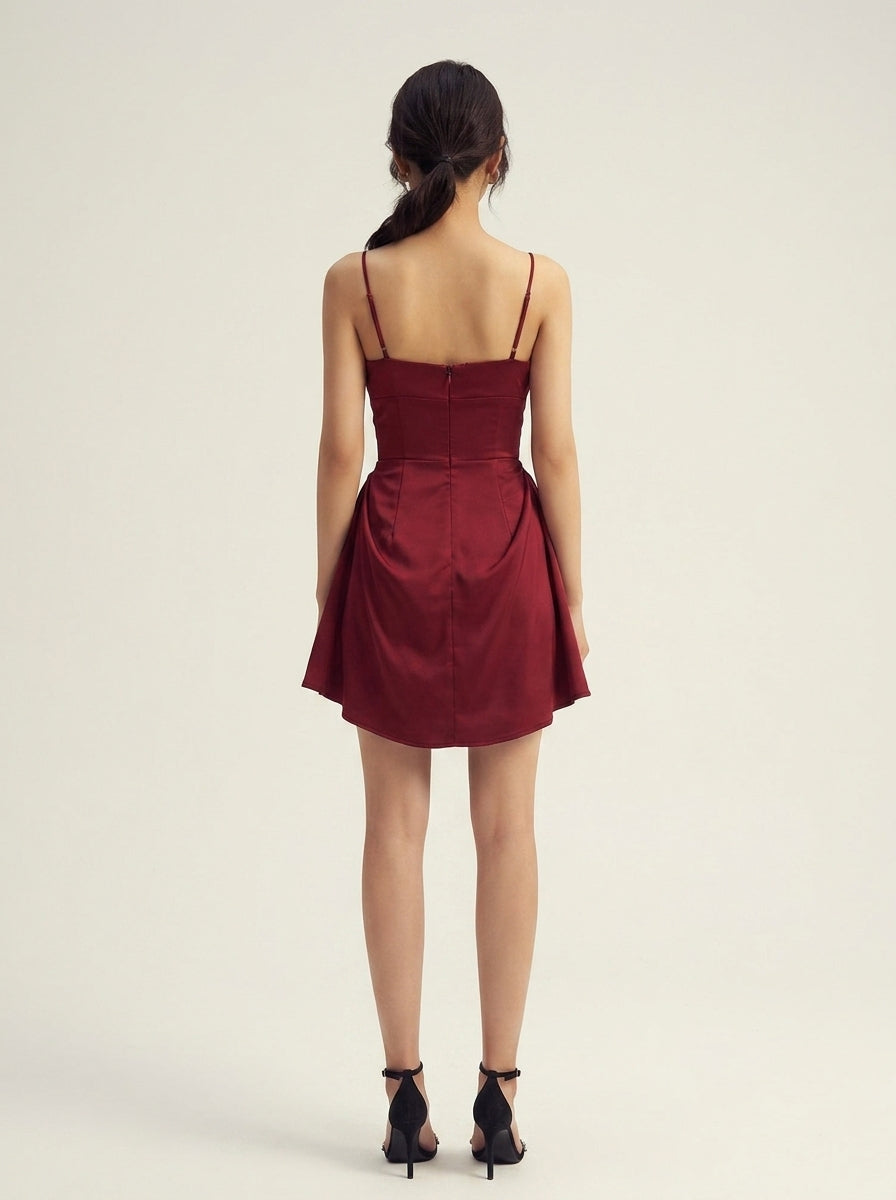 Elegant A-Line Sweetheart Spaghetti Straps Ruched Draped Burgundy Short Homecoming Dresses
