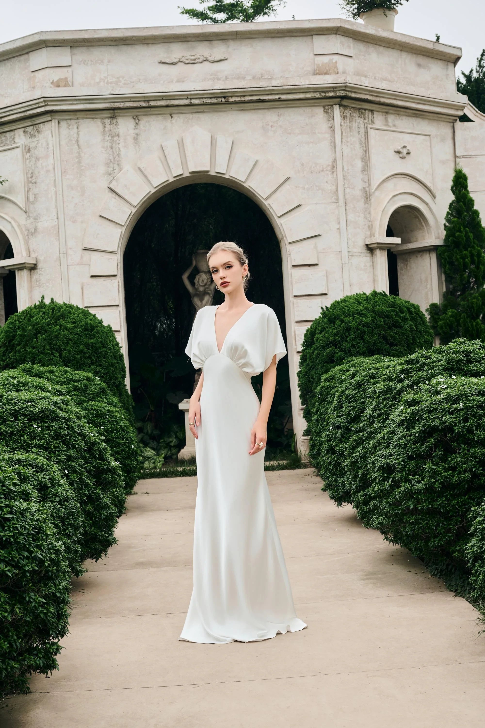 Elegant A-Line V-Neck Flutter Sleeve Graceful Ivory Floor-Length Prom Dress