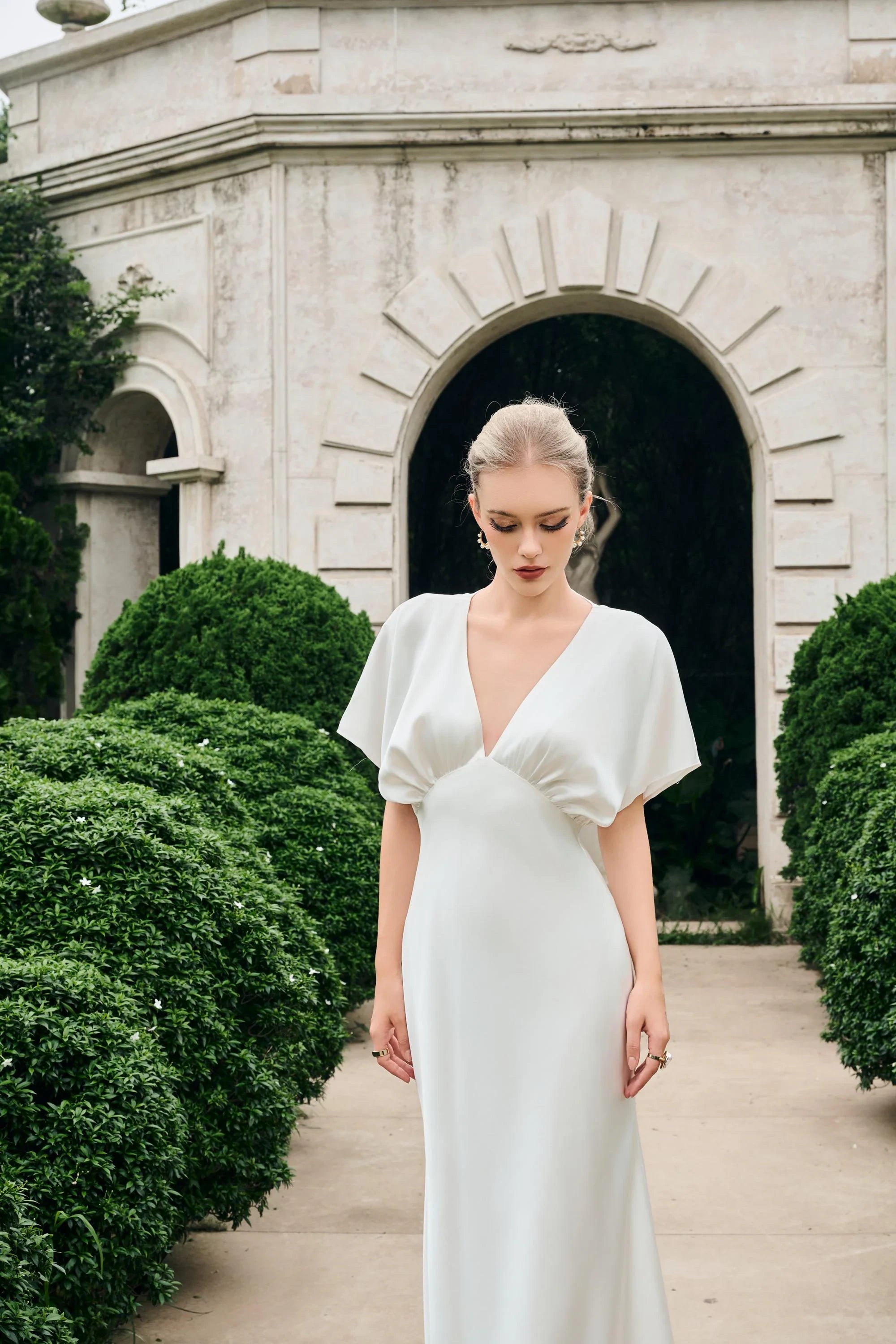 Elegant A-Line V-Neck Flutter Sleeve Graceful Ivory Floor-Length Prom Dress